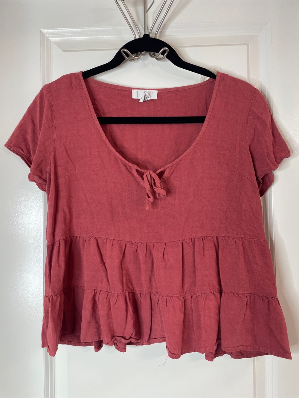 Casual Short-Sleeve Peplum Top in Dusty Rose